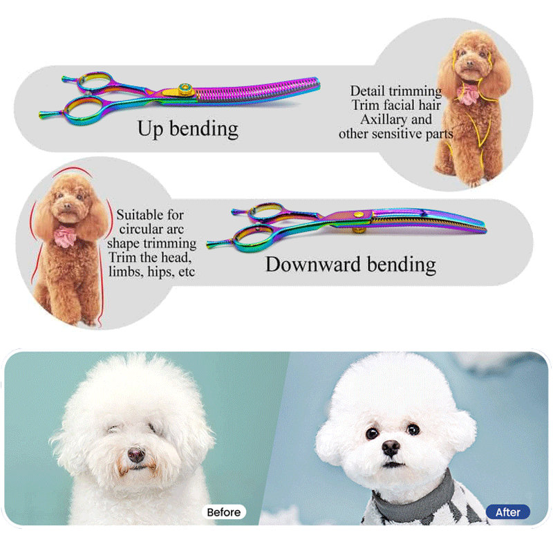 3,5-дюймовые изогнутые филировочные ножницы для домашних животных, изогнутые ножницы и прямые ножницы для стрижки собак или домашнего использования