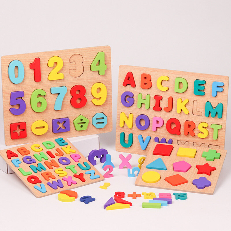 Houten Puzzel Montessori Speelgoed Voor Baby 1 2 3 Jaar Oud Kids Alfabet Nummer Vorm Matching Games Kinderen Vroege Educatieve Speelgoed