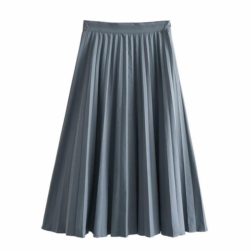 TRAF-Jupe mi-longue plissée taille haute pour femme, coupe régulière polyvalente, jupe grise pour femme de bureau, nouveau style tendance, printemps et été