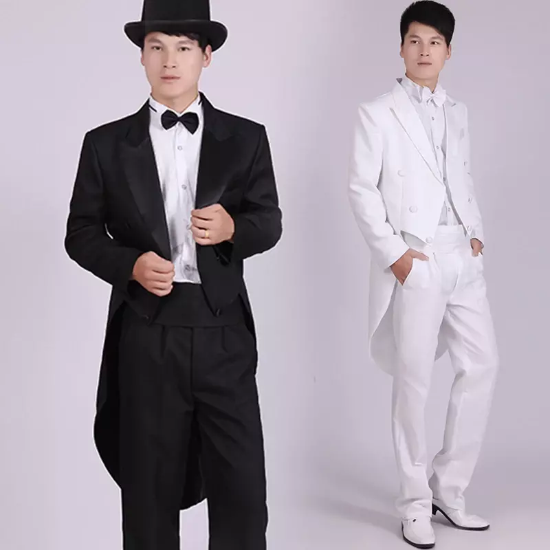 Men's Black Tuxedo Dress Jazz Christmas Magic Show Clothing Wedding Suit Tailcoat Mens Tuxedo Suits Black And White