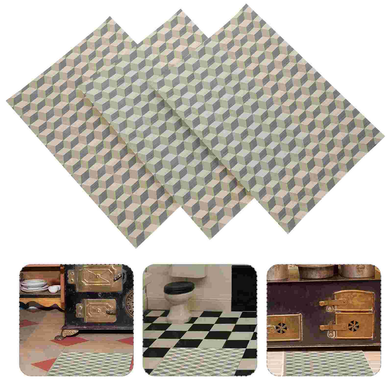 3 Pcs Decorate Dollhouse Floor Stickers Stencil Tile Mini Accessories Self-adhesive Paper For House