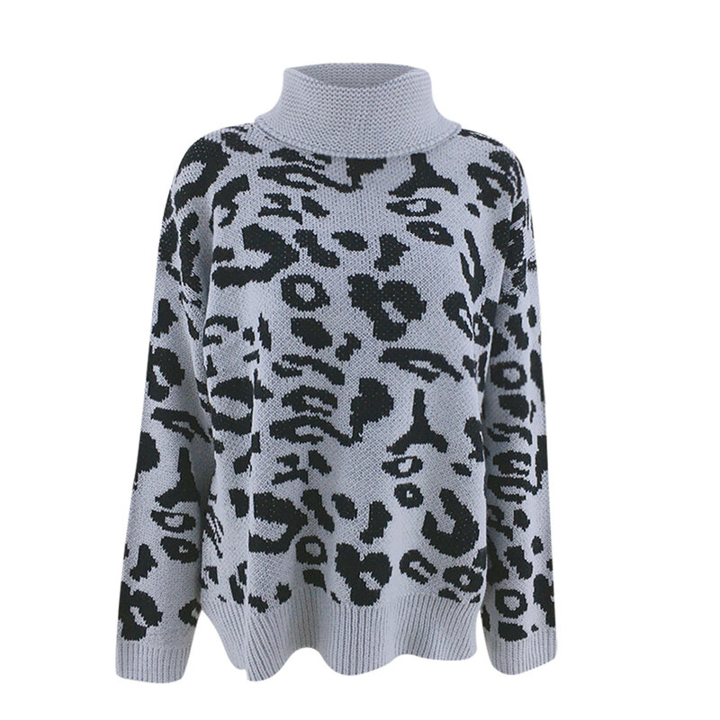 2023 Damen Roll kragen pullover mit Leoparden muster Herbst Langarm pullover Frühlings mode lose lässige übergroße Pullover Pullover