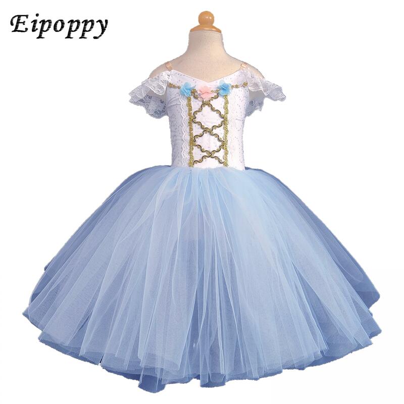 Costume de Ballet Professionnel Bleu, Ballerine Classique, Tutu de Princesse, Robe Longue de brevpour Enfant Fille et Adulte