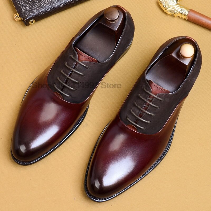 Hnxc-sapatos oxford de couro genuíno para homens, sapatos clássicos com cordões, preto e marrom, para casamento, escritório e negócios