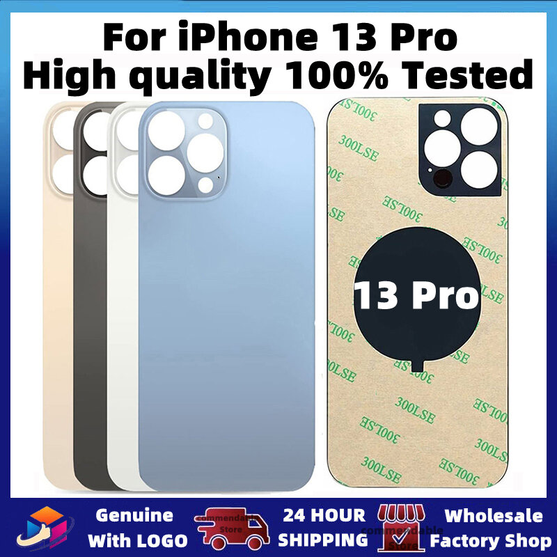 Tutup baterai Panel kaca belakang iPhone 13 Pro, suku cadang pengganti baru kualitas tinggi dengan logo perumahan kamera lubang besar kaca belakang