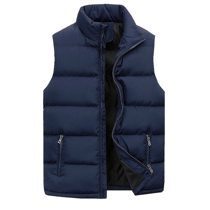 Men Down Vest Stand-Up Collar Sleeveless Solid Color Padded Parka Zipper Fitness Jacket Autumn Winter Thermal Puffer Coat Vest