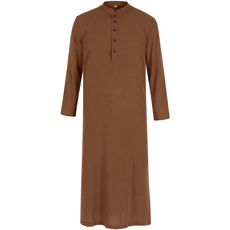 Muslim Jubba Thobe jubah pria Kaftan polos biasa bergaya tipis Arab bernapas kasual modis