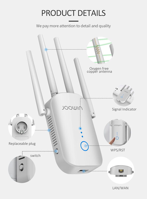 Ripetitore WiFi 5g 1200Mbps router WiFi range Extender 802.11ac Dual Band 2.4G e 5.8G amplificatore wi-fi Access Point ripetitore antenna