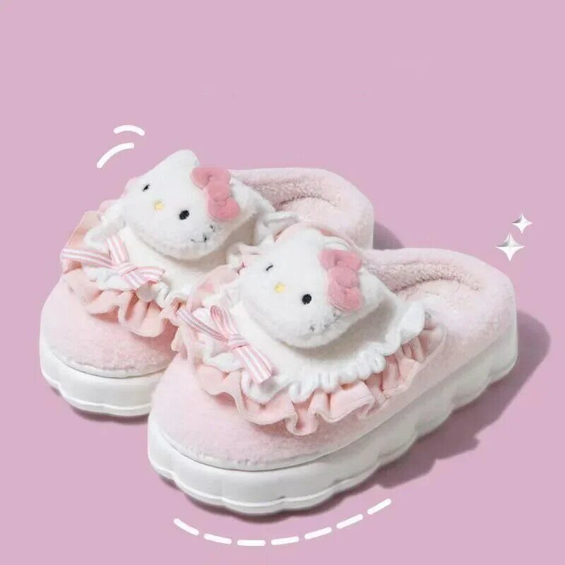 Kawaii Sanrio Anime Hello Kitty Cinnamoroll Home Cotton Warm Slippers Cute Cartoon Kuromi Non-slip Plush Slippers Gifts