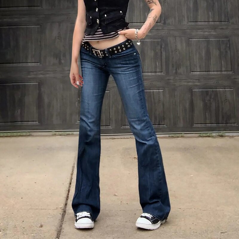 Pantaloni Jeans svasati moda donna pantaloni Slim Fit elasticizzati con tasche 2024 pantaloni gamba dritta Harajuku Vintage