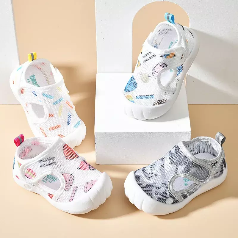 Летние дышащие детские сандалии из сетчатой ткани, рандомная повседневная обувь унисекс, нескользящая Мягкая подошва, обувь для первых шагов, легкая для младенцев