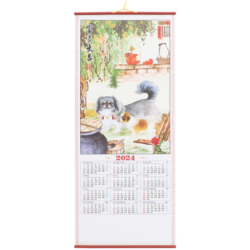 2024 Chinese Wall Scroll Kalenders Jaar De Drakenkalender Maan Jaarlijkse Imitatie Rotan Scroll Kalender Lentefestival
