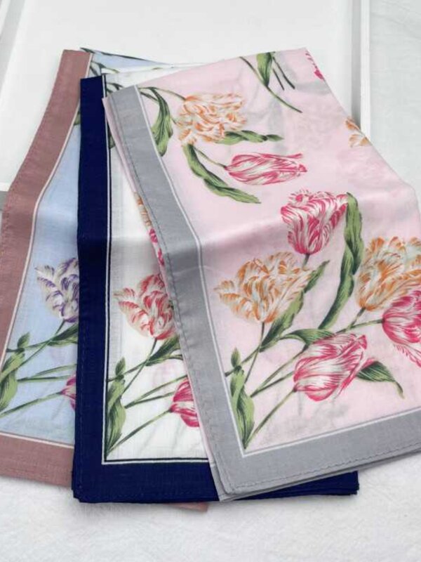 Pañuelos estampados de algodón puro para niñas y mujeres, pañuelos coloridos de 45x45CM, Hijab cuadrado con patrón Floral de bolsillo