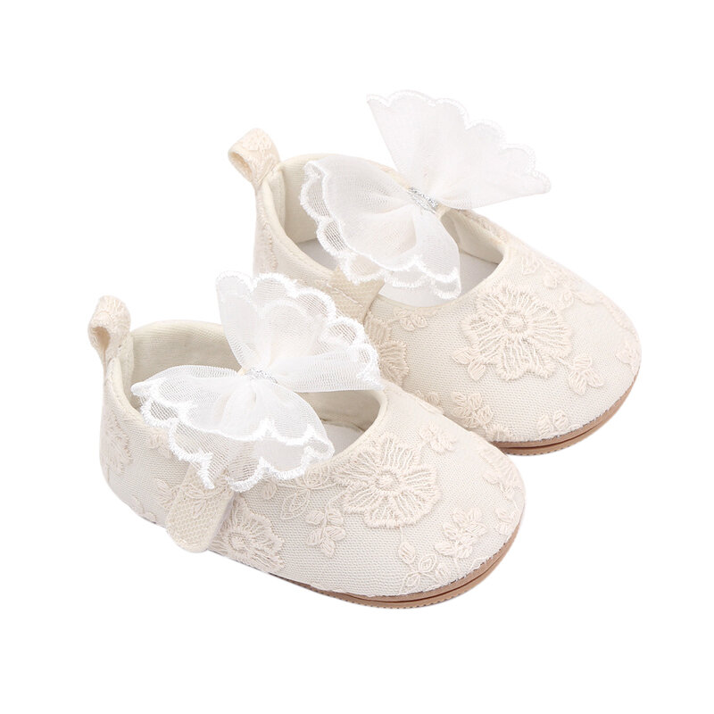 Baby Girls Princess Shoes Soft Bow Flower Non-slip Bottom First Walker Shoes Toddler Shoes