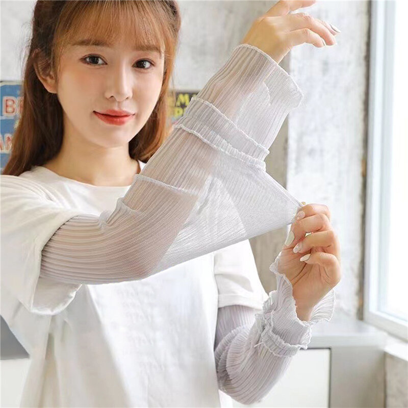 Summer Long Fingerless Gloves Women Sun Protection Sleeves Gloves Lady Thin Lace Mesh Arm Sleeve Sunscreen UV Breathable Mittens