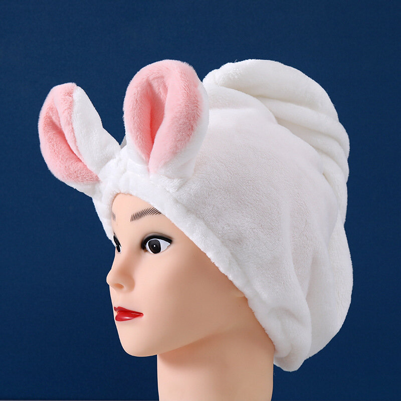 Women Cute Hair Drying Towel Cap Rabbit Ears  Shower Cap Super Absorbent Quick-dry Bathroom Drying Hair Hat Head Towels