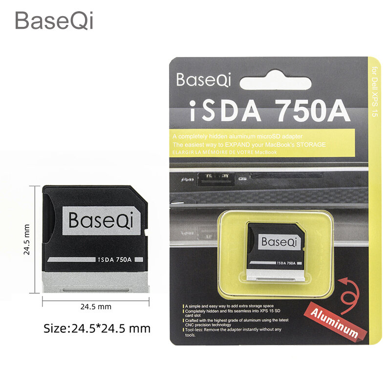 BaseQi Para Dell XPS 15 polegadas 9550/DELL Inspiron14 polegadas 5445/DELL M5510 Adaptador de Cartão Micro SD Leitor de Cartão de Alumínio 750A