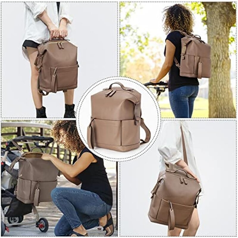 New 6 Types PU Leather Mommy Bag Large Capacity Backpack for Mom Infant Baby Stroller Bag with Changing Pad for Mom Baby Nursing