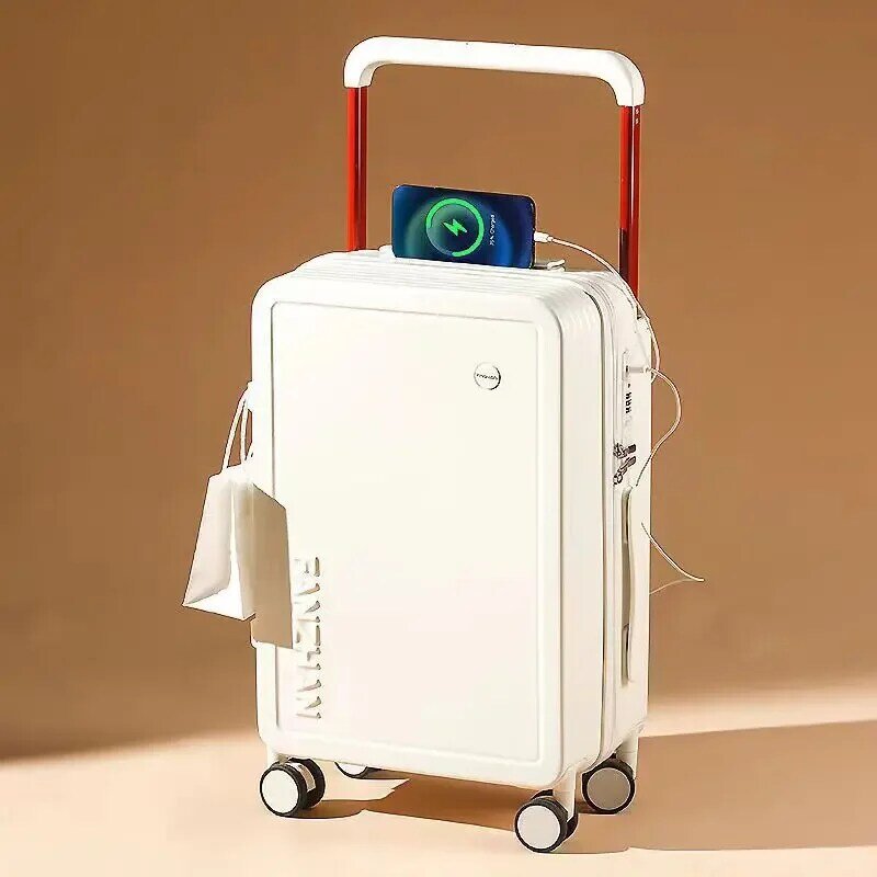 Valise à roulettes avec port de charge USB externe, porte-gobelet pliable, crochet latéral, valise d'embarquement BLOLock, 18 ", 20", 22 ", 24"