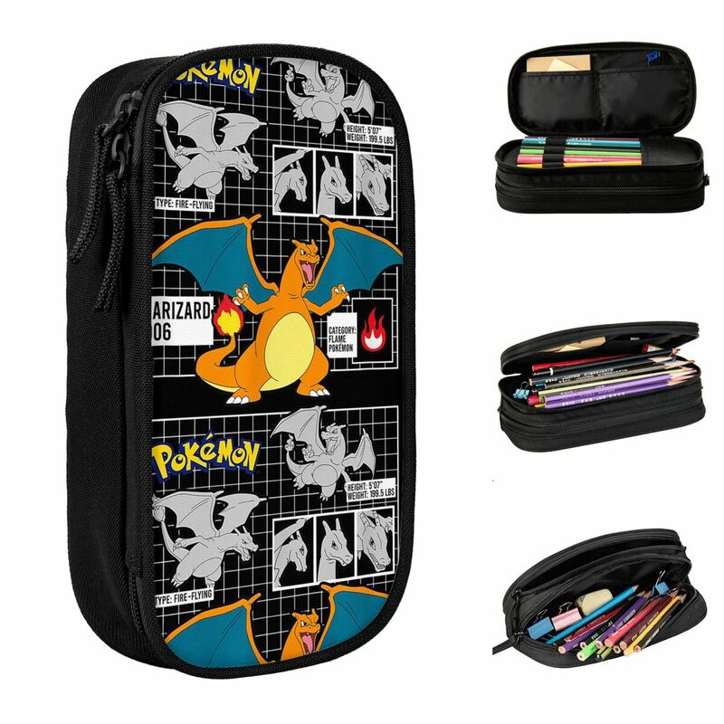 Pokemon Charizard 006 Schematic Poster Pencil Case Pen Box Bags for Student Big Capacity Students School Gift Pencilcases