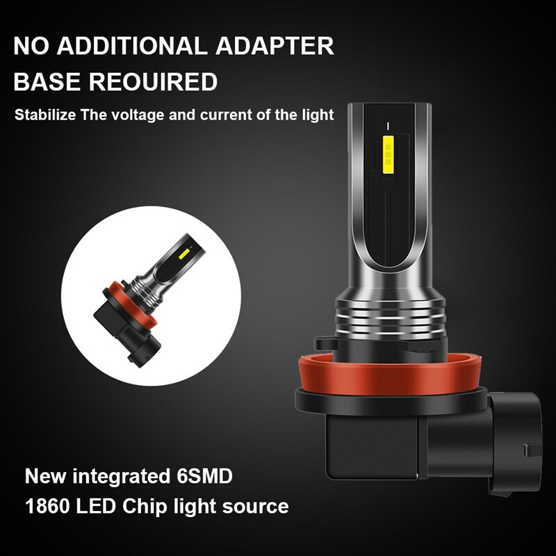 2Pcs Mini CSP LED Canbus Car Headlight Fog Lamp 16000LM 6SMD Bulbs Light Auto Turn Signals