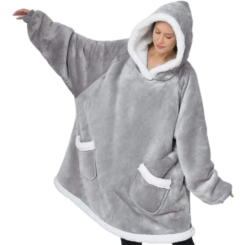 Hmsu-子供と大人のための快適な厚いフリーススウェットシャツ,ベッドカバー,旅行に最適な無地の暖かいフード付き毛布