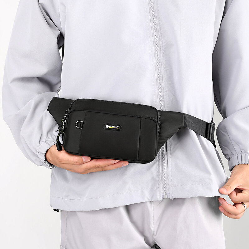 AOTIAN-Homens Nylon Cintura Packs, Crossbody Bolsas, Male Shoulder Bag, Boy Telefone Dinheiro Bags, Outdoor Sports Peito Bolsas, Novo