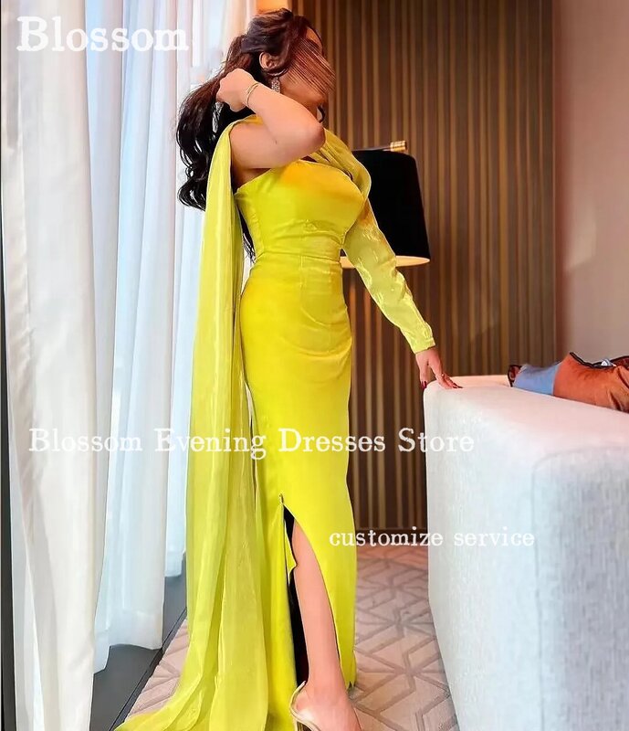Jeden suknie balowe z długim rękawem z peleryną boczne rozcięcie arabskiej eleganckie damskie suknie wieczorowe 2024 suknia na przyjęcie ślubne Vestidos De