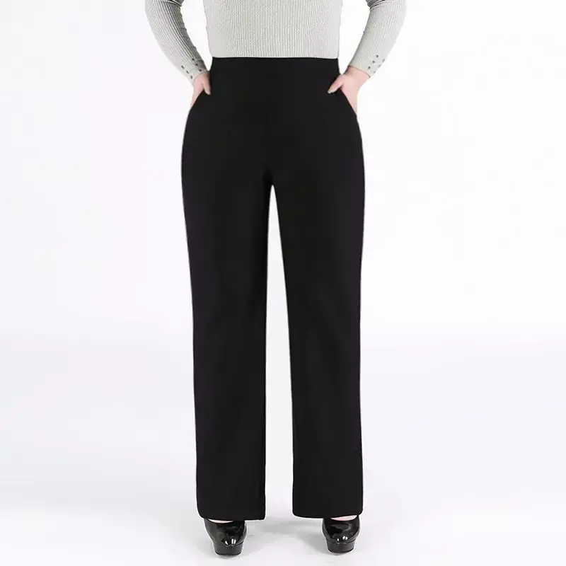 กางเกงกางเกงหรูขายาวสำหรับผู้หญิง5XL 8XL 9XL ใส่ทำงานแบบตรงไซส์ใหญ่พิเศษ140กก. เสื้อผ้าสาวออฟฟิศสีดำ