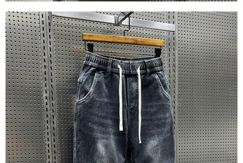 Jeans jeans com cordão masculino, de comprimento total, calças largas, streetwear casual, calças harém de cowboy, designer de luxo e solto, alta qualidade, novo, 2024