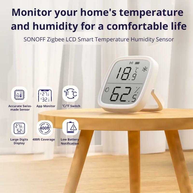 SONOFF-Zigbee Sensor de Temperatura Inteligente, Sensor de Umidade em Tempo Real, Controle APP eWelink, Vias, Alexa, Google Home Assistant, SNZB-02D