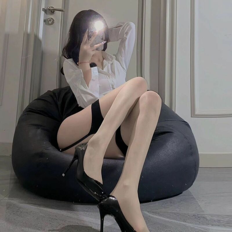 Calze Sexy Lingerie donna tinta unita collant trasparente ultrasottile nero/bianco Nightclub calze Cosplay lunghe Medias