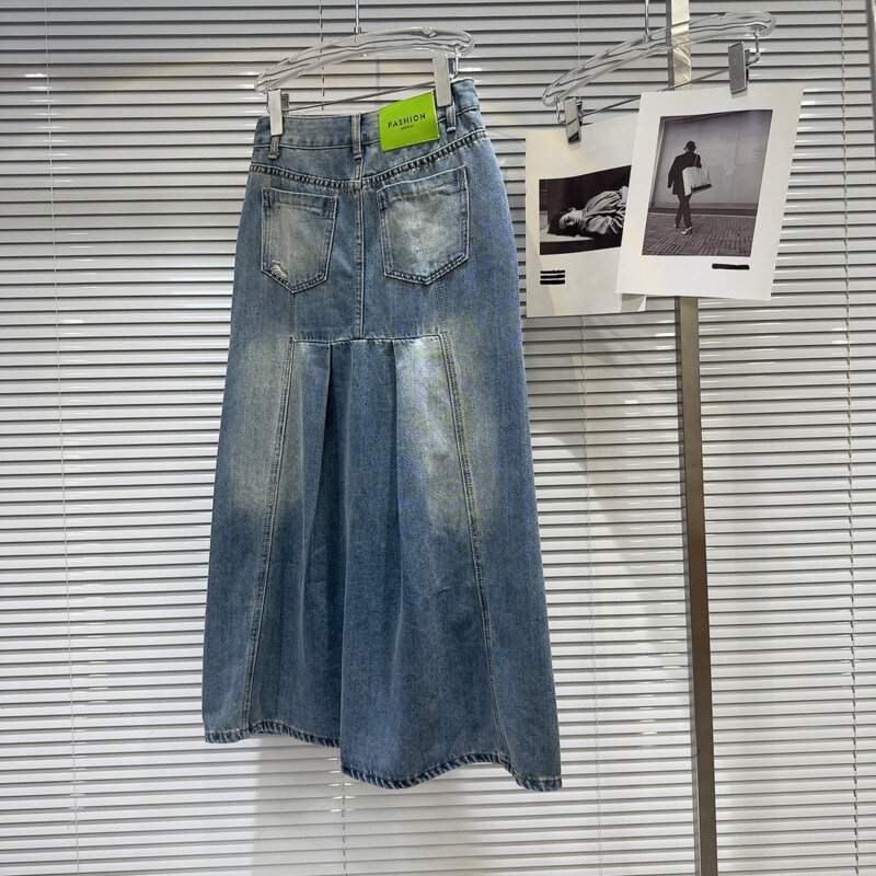 VEMAYS-Jupes en jean ajourées à trous pour femmes, jupes décontractées, taille haute, longueur au genou, rue, été, nouveau, 2024, WZ8591