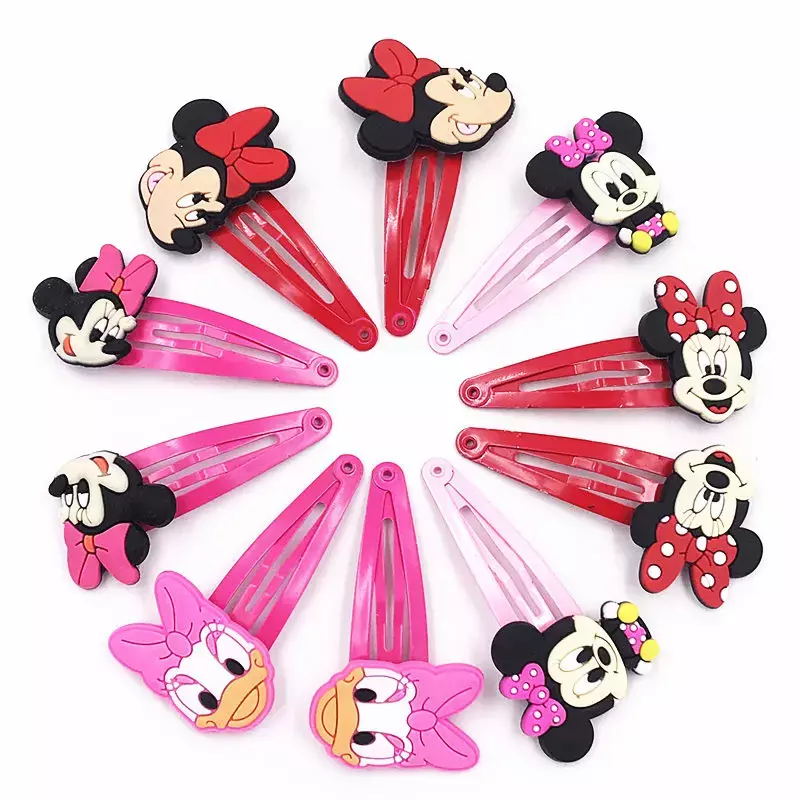 10PCS Mickey Minnie Bowknot Wave Point Donald Daisy PVC Cartoon Hairpins Hair Accessories Barrette Hair Clip Hairwear Girls Bows