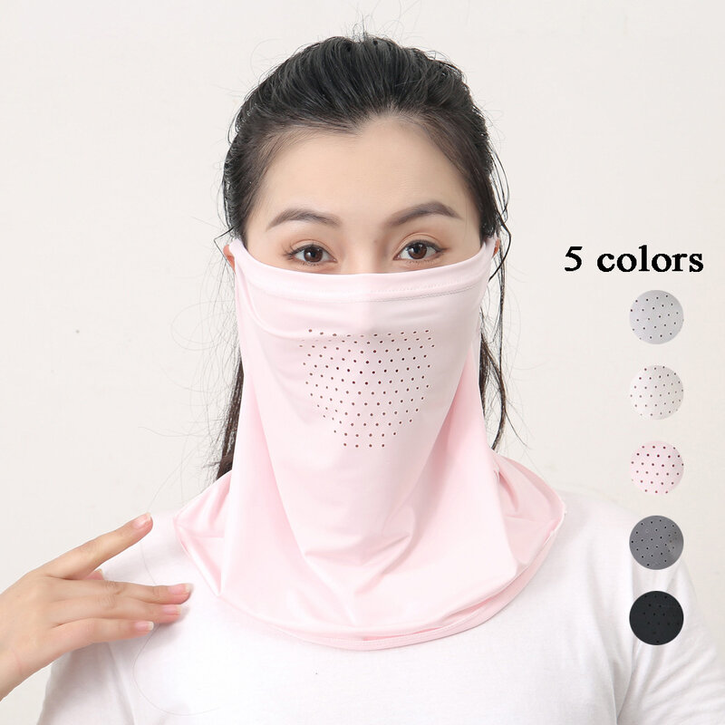 Nowy damski szalik osłona karku UV lodowy jedwab maska na szyję na zewnątrz pokrowiec owijający kolarstwo sportowe odporny na słońce filtr przeciwsłoneczny, pyłoszczelny