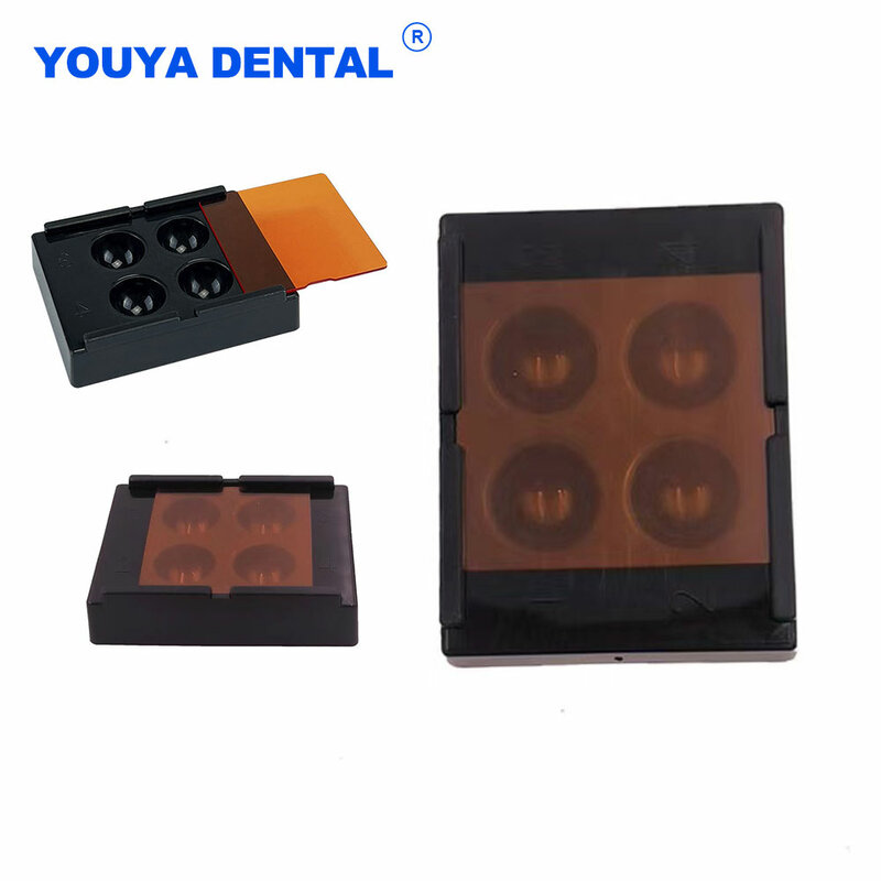 1 caixa de 4 furos Caixa De Armazenamento De Folheado Dental Pequeno Sombreamento Dentes Luz Patch Dentadura Retentor Caixas Molar Odontologia Laboratório Instrumento