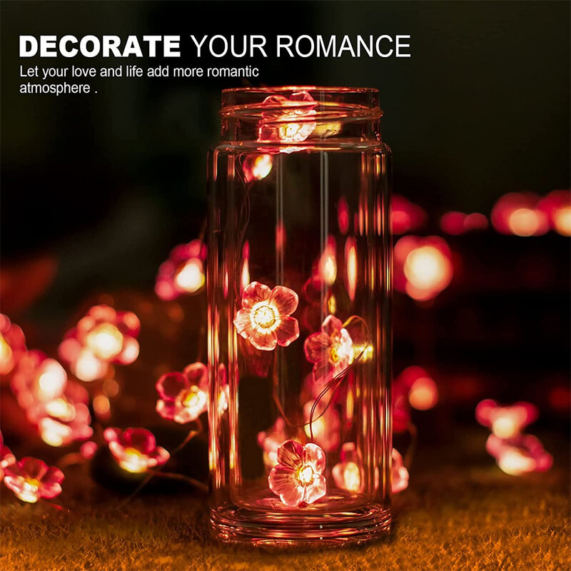 2m 20LEDs wiśniowe struny oświetleniowe kwiat girlanda żarówkowa LED DIY lampki dekoracyjne do ślubu wewnętrznego różowe dzwony girlandowa dekoracja światła