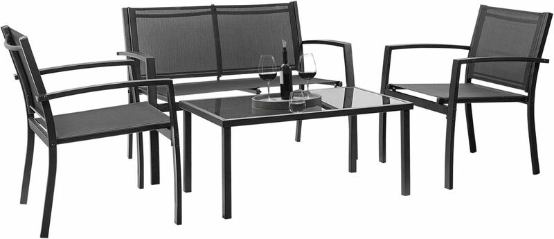 Набор мебели для внутреннего дворика из 4 предметов, уличные садовые наборы для разговоров, стулья для газона у бассейна со стеклянным кофейным столиком