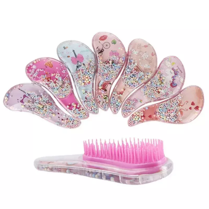 New Cute Hairdressing Comb for Kids Anti-knot Massage Flowing Bead Hair Comb Children Girls Dress Up Makeups Toy Gifts