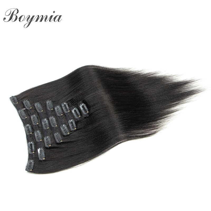 Boymia-extensiones de cabello humano Yaki para mujer, Clip recto Yaki de 10 "-26", 80-120g, 8 unids/set, Color Nautral