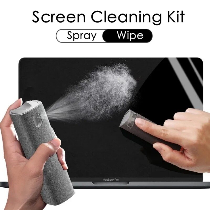 Limpiador de pantalla de microfibra 2 en 1, juego de botellas de Spray, teléfono móvil, Ipad, ordenador, paño de microfibra, toallitas de limpieza para Iphone, gafas