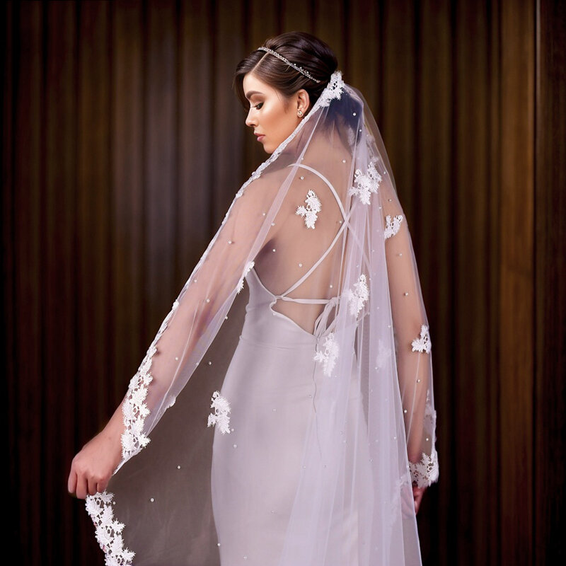طرحة زفاف طويلة من الدانتيل ، غطاء رأس طويل ، فستان زفاف ، BL4033