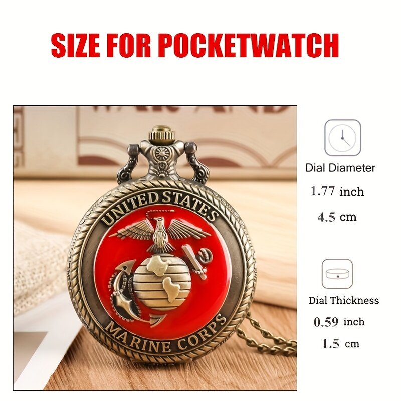 Vintage United State Marine Corps Theme Necklace Quartz Pocket Watch Souvenir Pendant Chain Gift For Men Male Retro Relogios