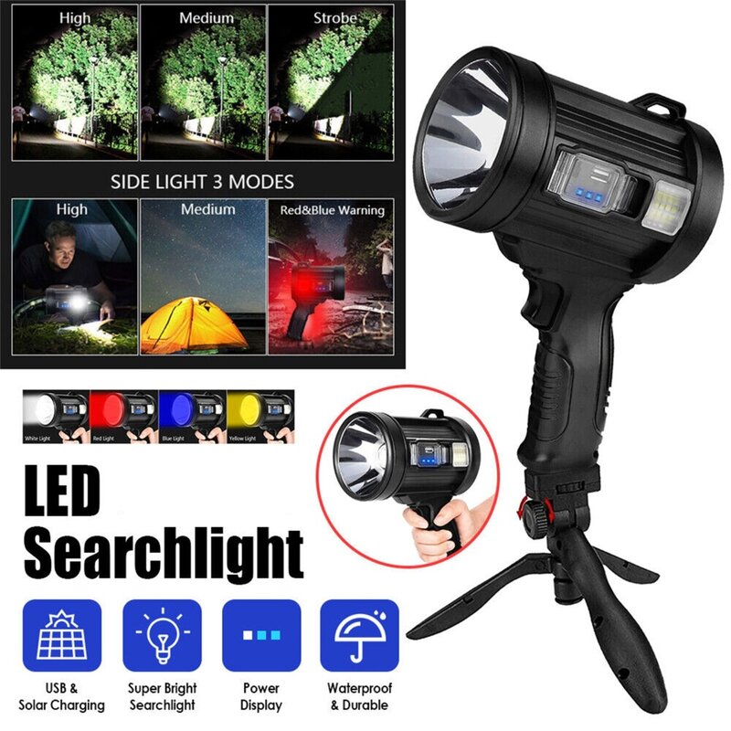 Led Searchlight Spotlight 6000mah Rechargeable Battery 15800 Lm Super Bright Flashlight Outdoor Emergency Tool