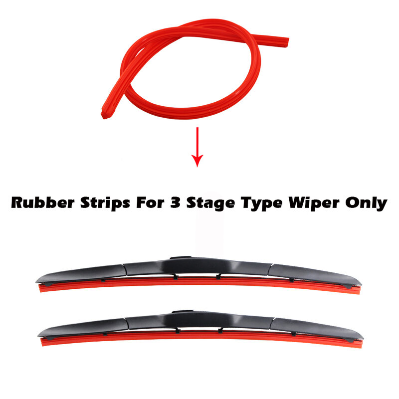 Red Car Wiper Blade para Hybrid Type Wiper, Silica Gel Silicon, Refill Strips, 8mm, 14 "16" 17 "18" 19 "20" 21 "22" 24 "26" 28 ", 2 PCes