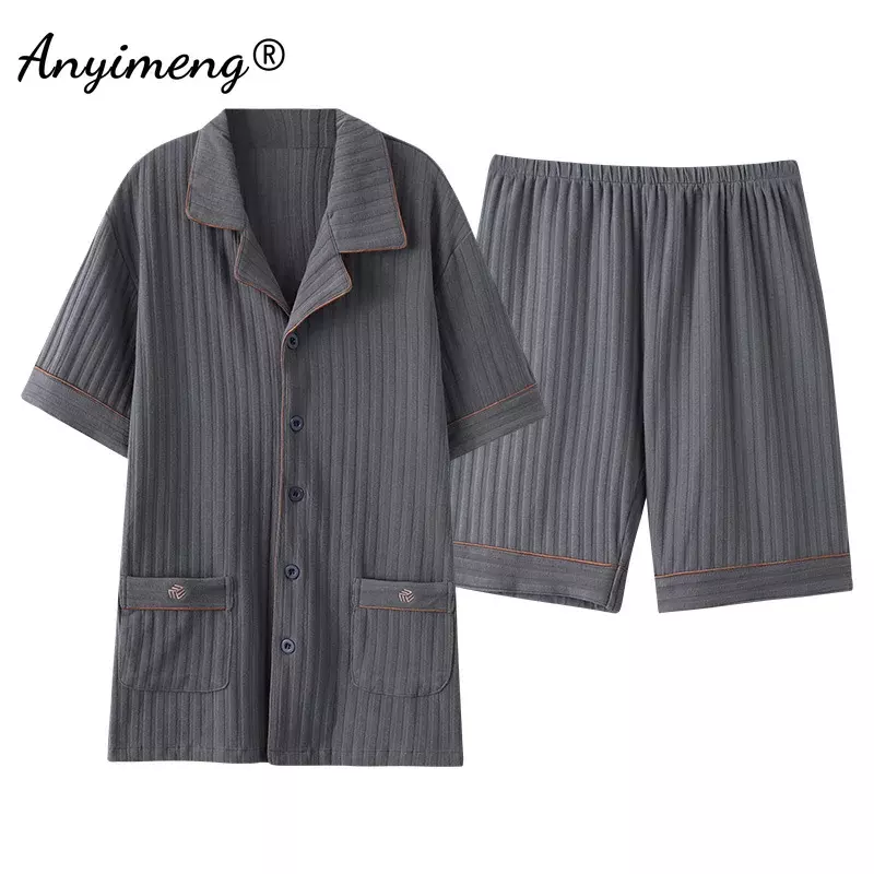 Pantalones cortos de algodón para hombre joven, ropa de dormir de talla grande 4XL, color gris oscuro, pijama de cuello vuelto a la moda, novedad de verano
