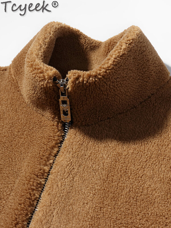 Tcyeek-abrigo de lana cálido para Hombre, chaqueta de esquilar de oveja corta informal, Ropa de moda para Hombre, chaquetas de piel Real, Ropa para Hombre, invierno, nuevo