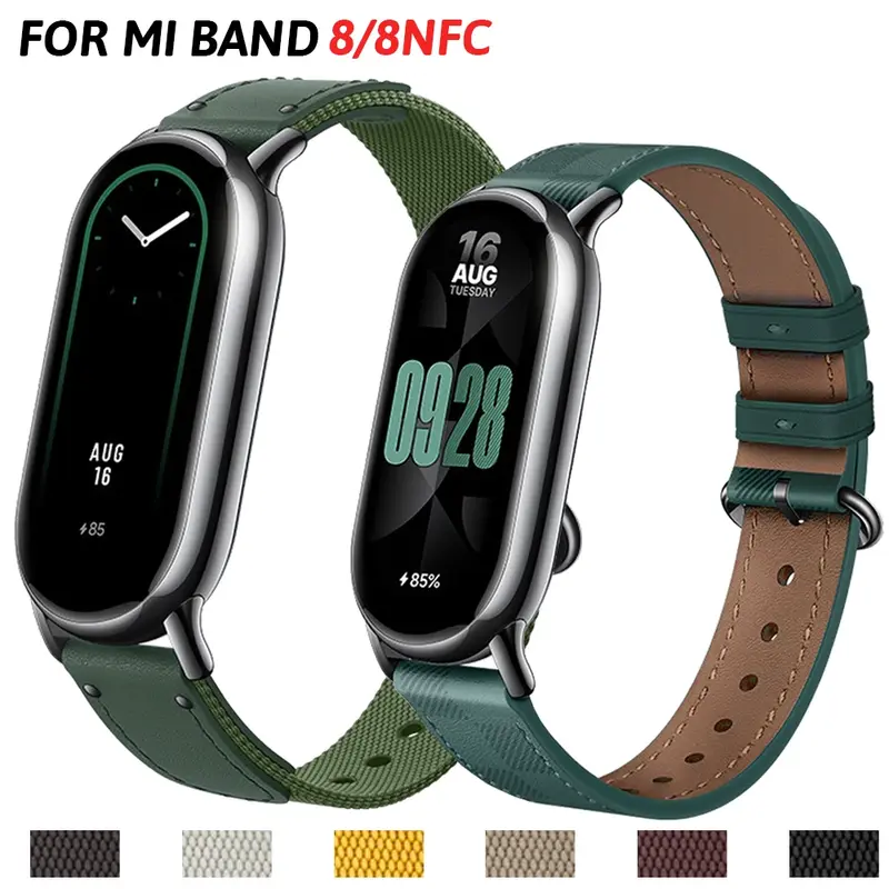 Original Strap for Xiaomi Mi Band 8 Bracelet Fashion Leather Replacement Wristband Miband 8 NFC Correa Mi Band 8 Canvas Straps