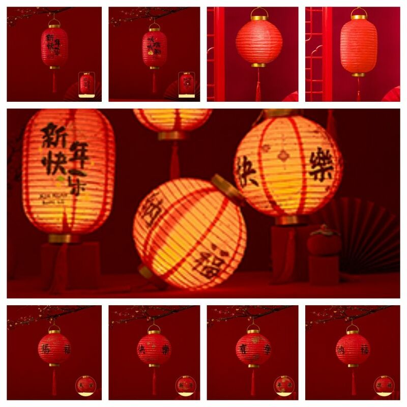 Lentera merah gantung Tiongkok, lentera kertas Tahun Baru bersinar, lentera bercahaya, Festival Musim Semi merah