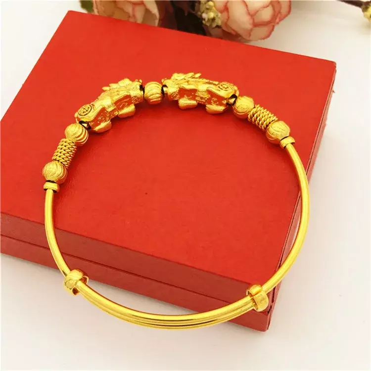 Bracelet en or dollar européen pour femme, bijoux de style ethnique, bracelet courageux, sable vietnamien, réglable, 216.239.